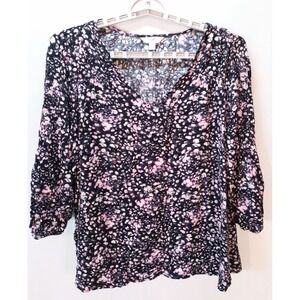 Terra & Sky Women's Plus Poet Sleeve Top, 0X, Geometric Floral Dot